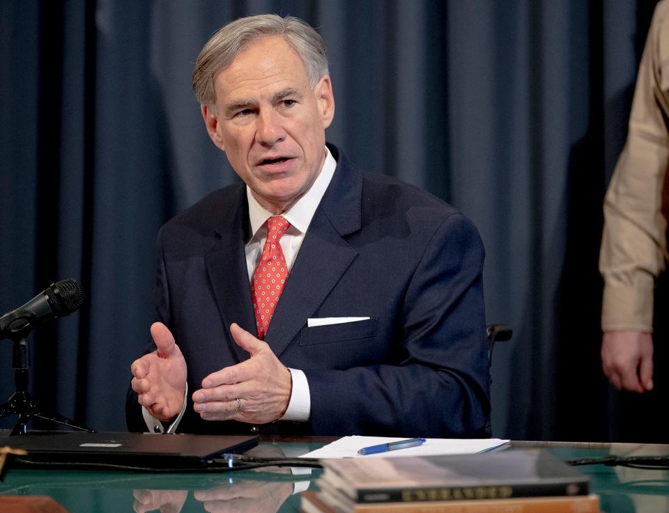 Texas Gov. Greg Abbott speaks about the state's response to COVID-19 during a press conference on Monday, April 13, 2020, in Austin, Texas.