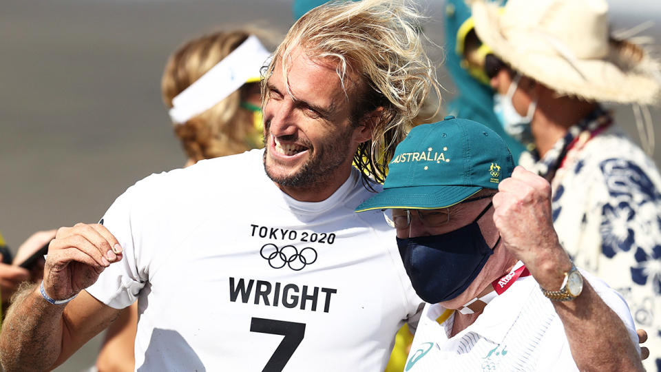 Owen Wright claimed bronze for Australia in the surfing, overcoming a bitterly disappointing semi-final loss to finish third in Tokyo. (Photo by Ryan Pierse/Getty Images)