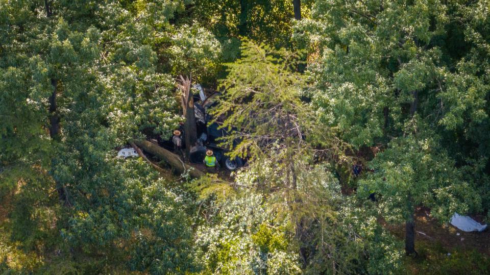 Dump truck left the road after accident on I-95 in Prince George's County on August 20. (Photo courtesy of: Tim Pruss-MyDrone.Pro)