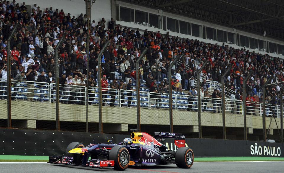 Sebastian Vettel of Germany drives during the Brazilian F1 Grand Prix at the Interlagos circuit in Sao Paulo