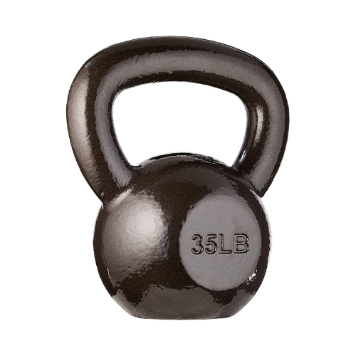 35 lb cast iron kettlebell against white background