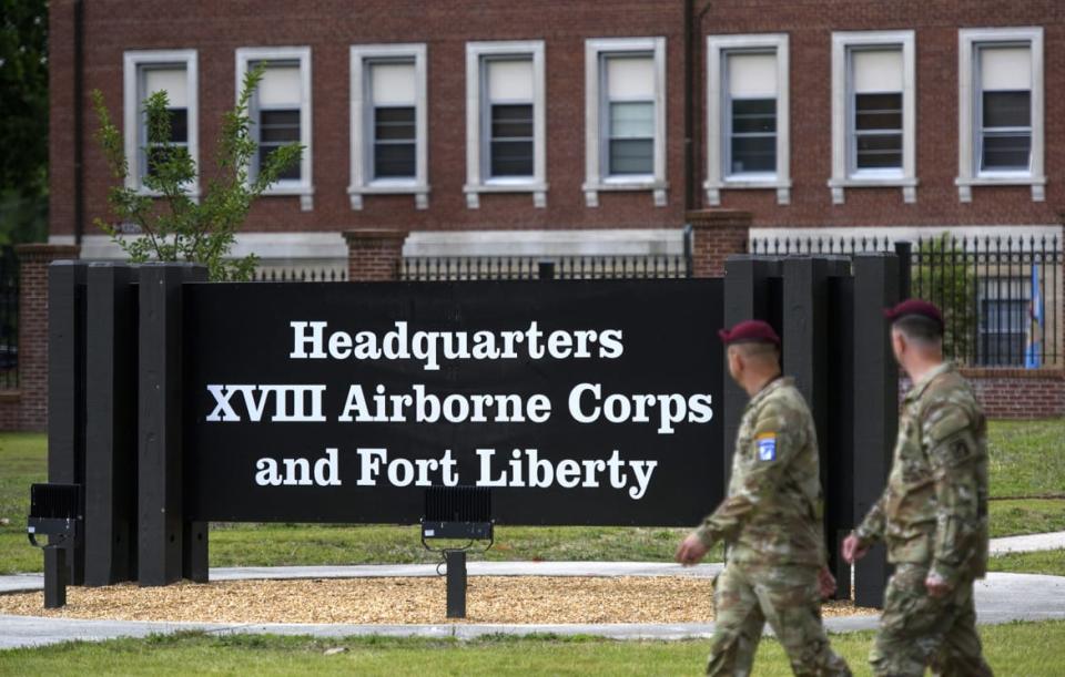 <div class="inline-image__caption"><p>Soldiers walk passed a newly unveiled sign after a redesignation ceremony officially renaming the military installation Fort Liberty on June 2, 2023 in Fayetteville, North Carolina.</p></div> <div class="inline-image__credit">Melissa Sue Gerrits/Getty Images</div>