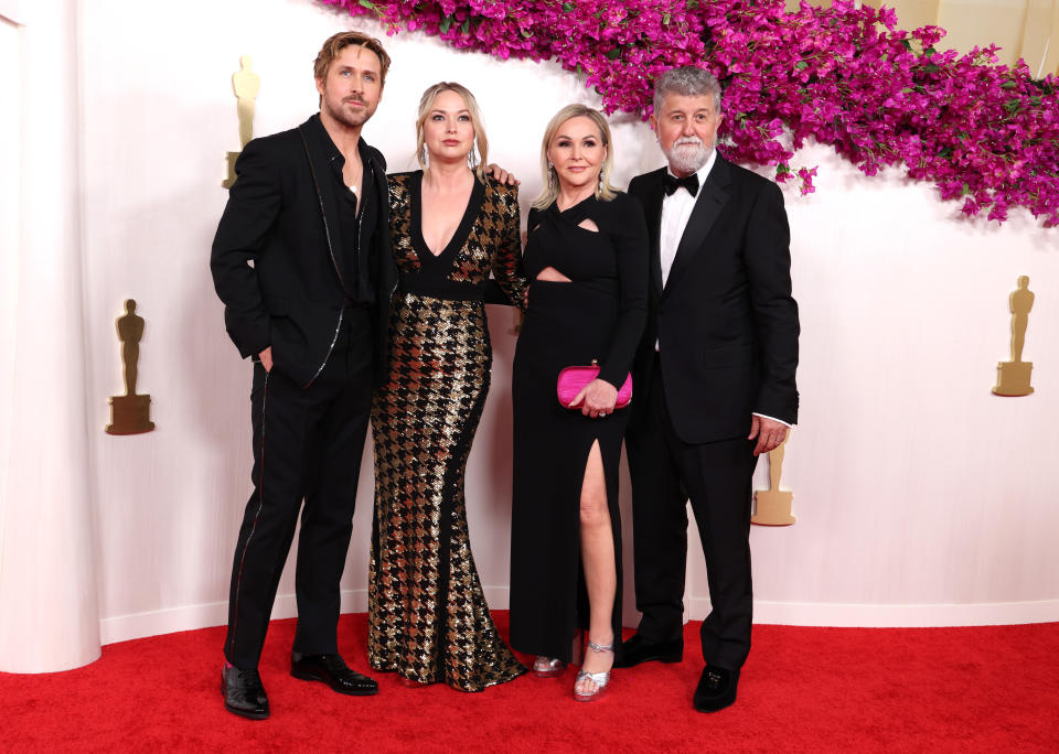 Ryan Gosling, Mandi Gosling, Donna Gosling, and Valerio Attanasio attend the 96th Annual Academy Awards on March 10, 2024 in Hollywood, California.