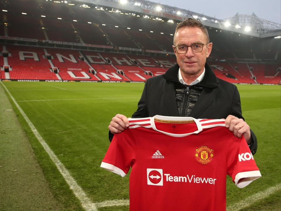 Rangnick has been unveiled as interim manager (Manchester United via Getty Images)