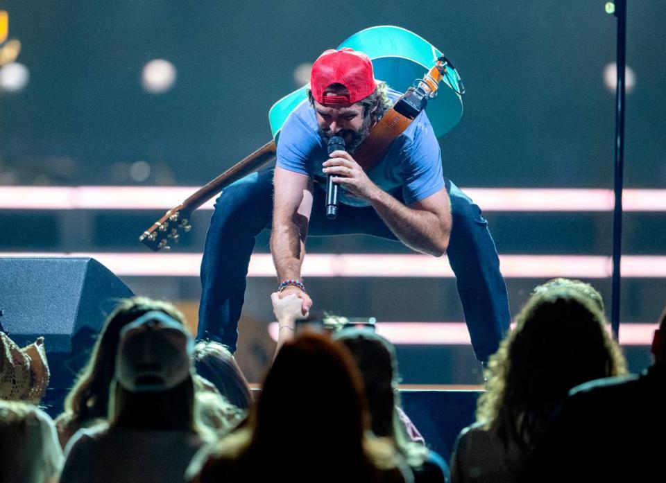 Thomas Rhett interacts with fans at the Bryce Jordan Center on Friday.