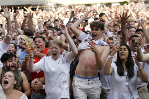 Fans watching in London sang "Football's Coming Home", the anthem written for Euro '96 that was held in England