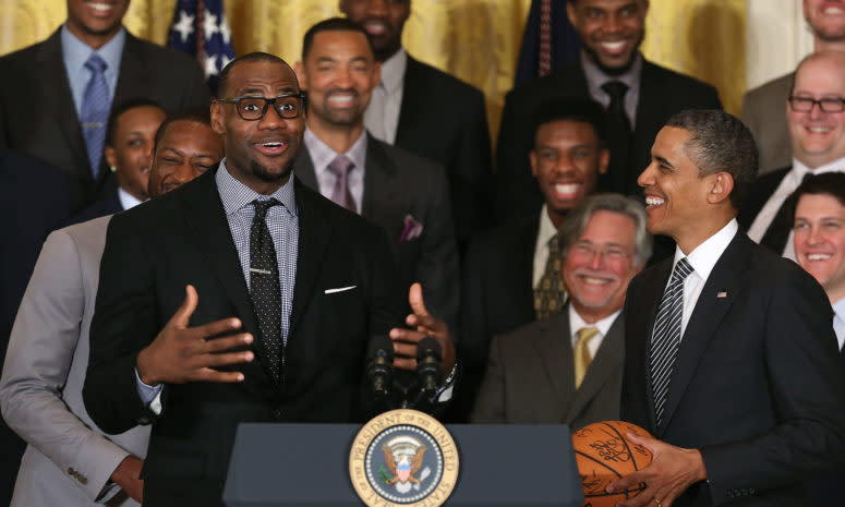 LeBron James and the Miami Heat visit the White House with Barack Obama after winning NBA Title.