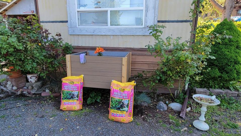 A planter box that the Bluebills created to cover a trailer hitch.