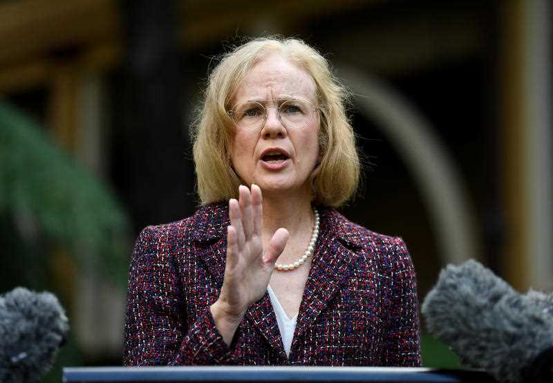 Queensland Chief Health Officer Dr Jeannette Young speaks during a press conference at Parliament House in Brisbane.