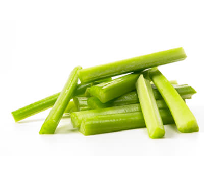 Celery works on teeth by scrubbing them clean to help improve their appearance.