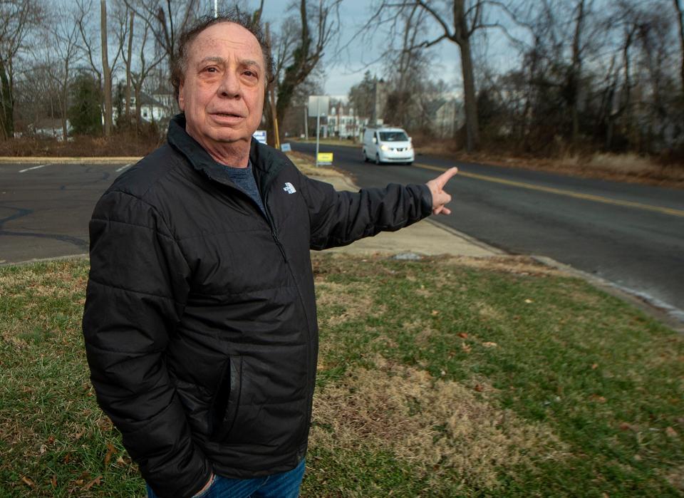 John Picerno, had posted a sign in protest against PennDOT’s plans for S. Bellevue Avenue, at Picerno’s Conoco, with Route 1, in Langhorne, on Tuesday, Jan. 25, 2022.