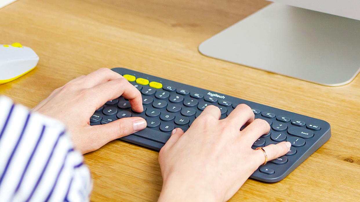  A product shot of on of the best keyboards for Mac, the Logitech K380 on a desk 