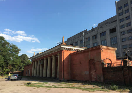 A general view shows a closed entry point of the factory Yuzhmash in Dnipro, Ukraine August 16, 2017. Picture taken August 16, 2017. REUTERS/Alessandra Prentice