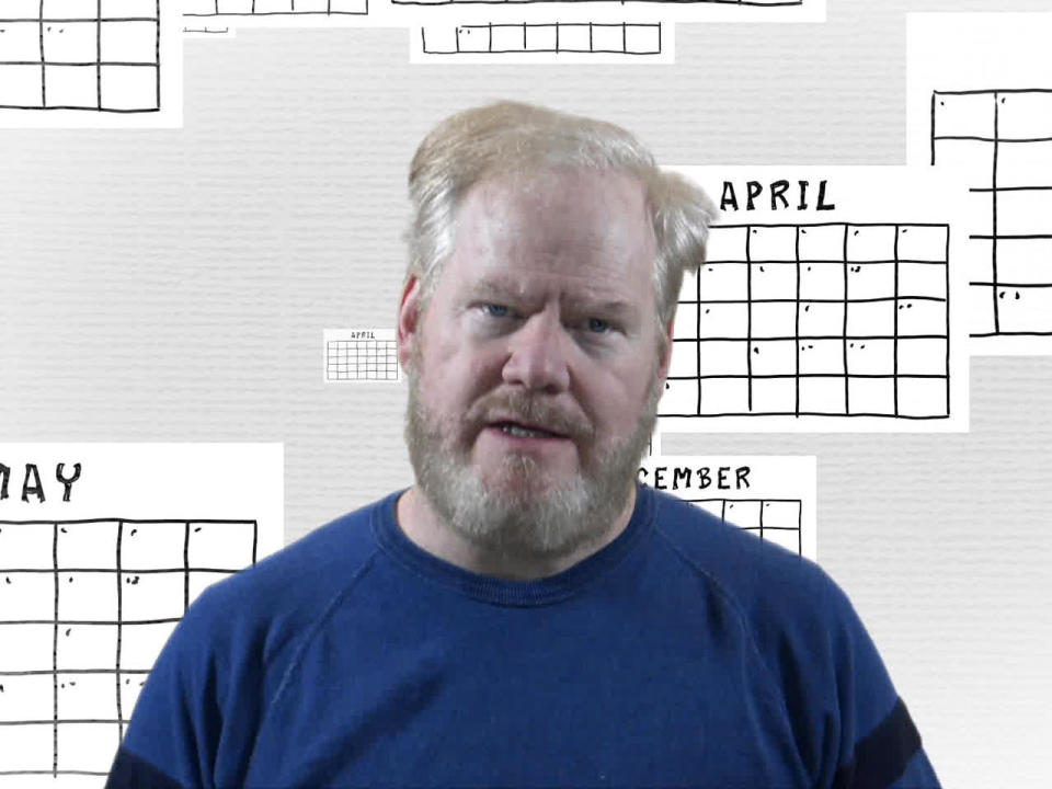 Comedian Jim Gaffigan ponders the perfect anniversary gift, to mark the passing of a year in which time did NOT fly by. / Credit: CBS News