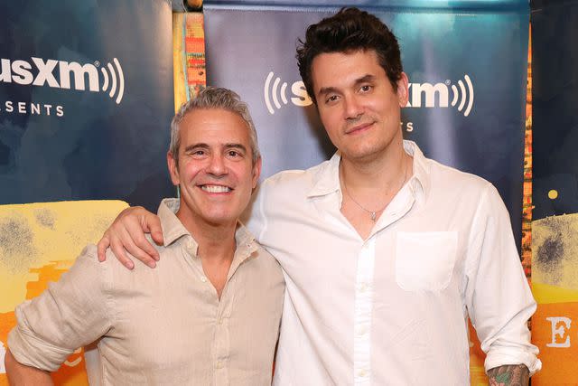 <p>Kevin Mazur/Getty </p> Andy Cohen and John Mayer