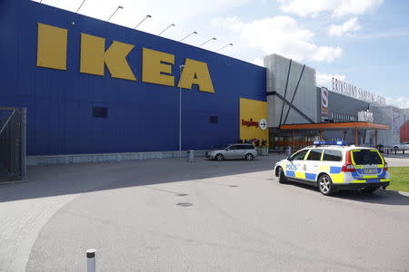 A police car is seen in front of an Ikea store in Vasteras, central Sweden, August 10, 2015. REUTERS/Peter Kruger/TT News Agency