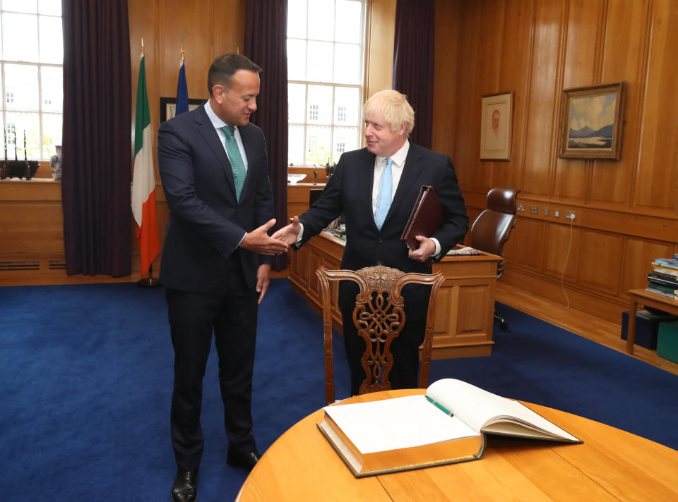 Prime Minister Boris Johnson meets Taoiseach Leo Varadkar in Government Buildings during his visit to Dublin.