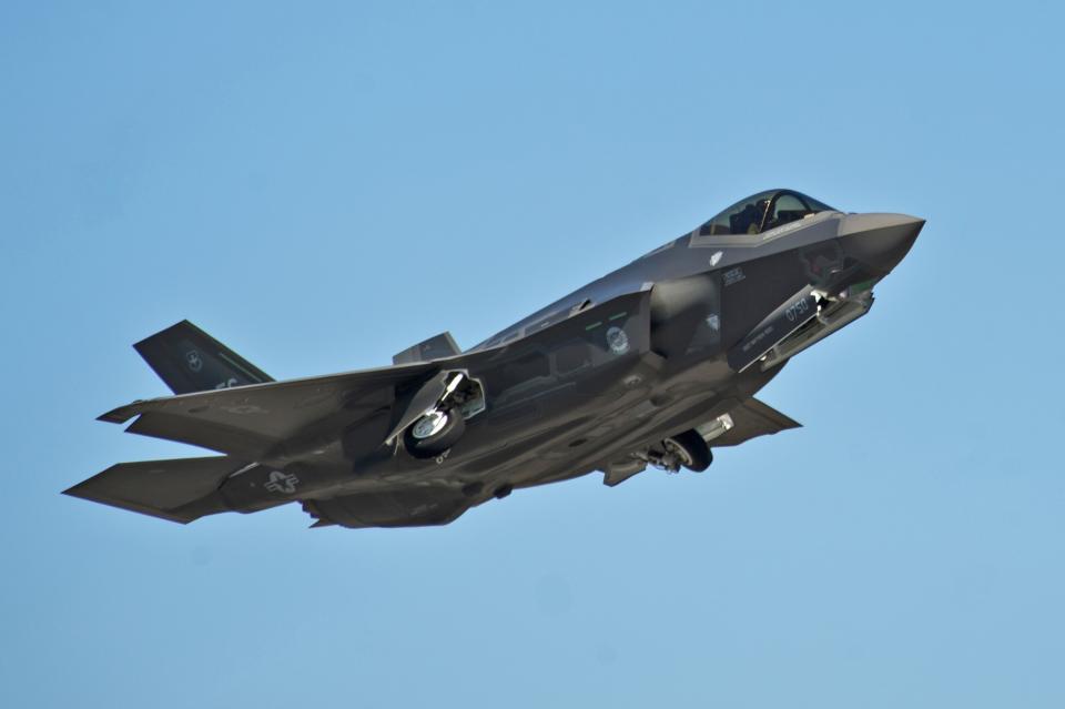 An F-35A Lightning II Joint Strike Fighter takes off on a training sortie at Eglin Air Force Base, Florida in this March 6, 2012 file photo. The U.S. military on Thursday said it had grounded the entire fleet of Lockheed Martin Corp F-35 fighter jets until completion of additional inspections of the warplane&#39;s single engine built by Pratt & Whitney, a unit of United Technologies Corp. REUTERS/U.S. Air Force photo/Randy Gon/Handout (UNITED STATES - Tags: MILITARY BUSINESS) 
ATTENTION EDITORS - THIS PICTURE WAS PROVIDED BY A THIRD PARTY. REUTERS IS UNABLE TO INDEPENDENTLY VERIFY THE AUTHENTICITY, CONTENT, LOCATION OR DATE OF THIS IMAGE. THIS PICTURE IS DISTRIBUTED EXACTLY AS RECEIVED BY REUTERS, AS A SERVICE TO CLIENTS. FOR EDITORIAL USE ONLY. NOT FOR SALE FOR MARKETING OR ADVERTISING CAMPAIGNS