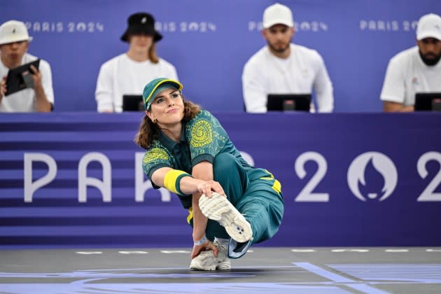 Raygun competes during the Breaking B-Girls Round Robin Group B battle between Logistx and Raygun on Day 14 of the Olympic Games Paris 2024 at La Concorde on August 9, 2024 in Paris, France.  - Credit: Harry Langer/DeFodi Images/Getty Images