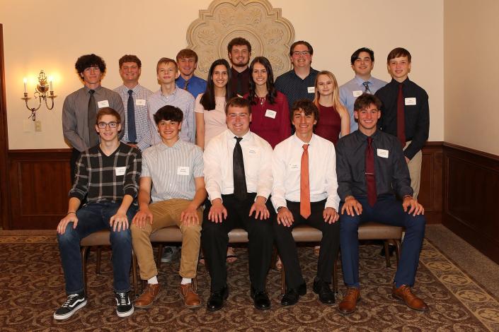 Marlington Alumni Association awarded a record $121,900 in scholarships at its recent annual banquet. Among those who were honored were, front row from left, Jacob Charlton, Lance Beachy, Walter Bungard, Noah Graham and Connor Evanich; second row from left, Garret Odey, Luke Chunko, Janaan Alihassan, Madison Nicholls, Melanie Hackney and Alec Goodwin; and, third row from left, Zachary Dine, Caleb Carr, Sam Dine, Hayden Sambroak and Logan Waite.