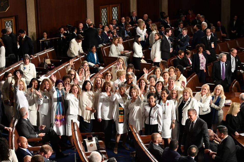 Female lawmakers at President Donald Trump's State of the Union on Tuesday | MANDEL NGAN/Getty Images