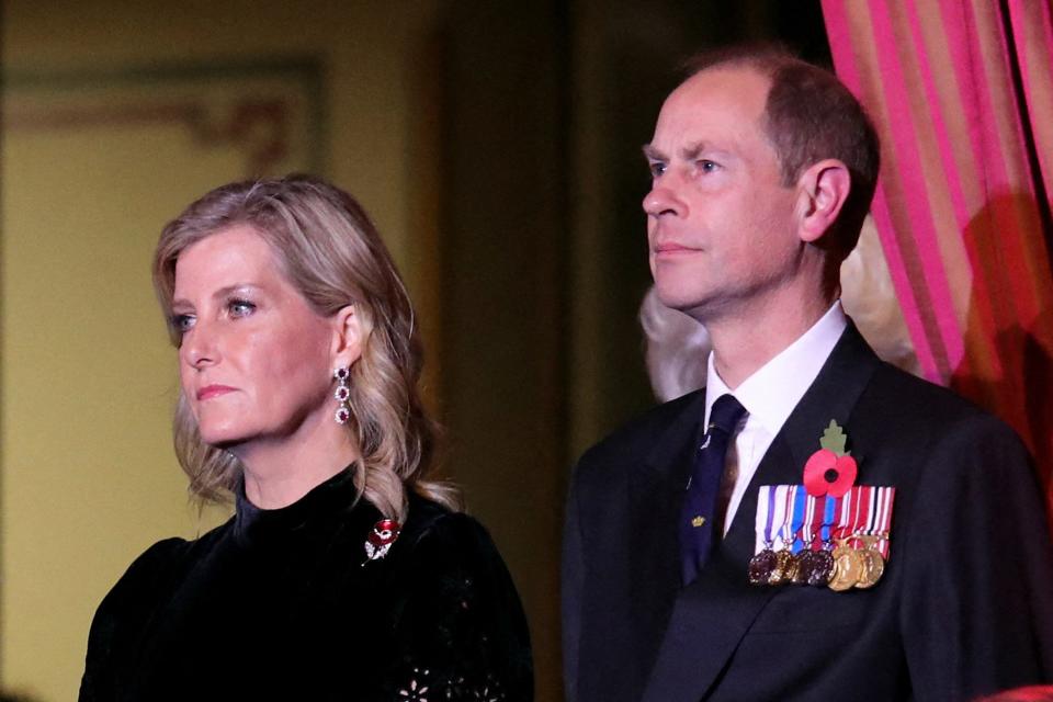 Britain's Prince Edward (R), Earl of Wessex, and Britain's Sophie (L), Countess of Wessex attend the annual Royal British Legion Festival of Remembrance at the Royal Albert Hall in London on November 12, 2022. (Photo by CHRIS RADBURN / POOL / AFP) (Photo by CHRIS RADBURN/POOL/AFP via Getty Images)