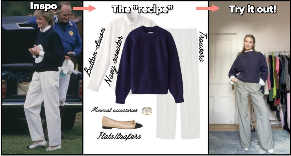 Diana's outfit, my cheat sheet recipe, and me trying the outfit out