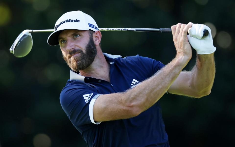 Dustin Johnson at Augusta - World No 1 Dustin Johnson drops shots on back nine but still hangs on to tied clubhouse lead - GETTY IMAGES