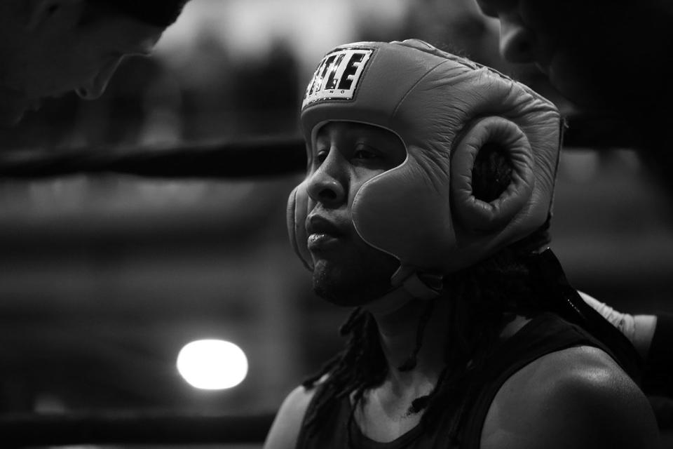 <p>Dwayne Leeshue sits in his corner between rounds during the “Bronx Tough Turkey Tussle” at the New York Expo Center in the Bronx, New York, on Nov. 16, 2017. (Photo: Gordon Donovan/Yahoo News) </p>