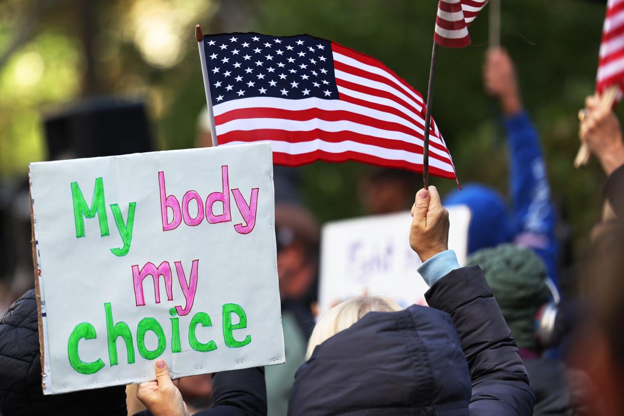 People gather to protest vaccine mandates for city workers at City Hall Park in Manhattan, New York on Nov. 3, 2021.