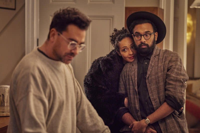 Left to right, Dan Levy, Ruth Negga and Himesh Patel star in "Good Grief." Photo courtesy of Netflix
