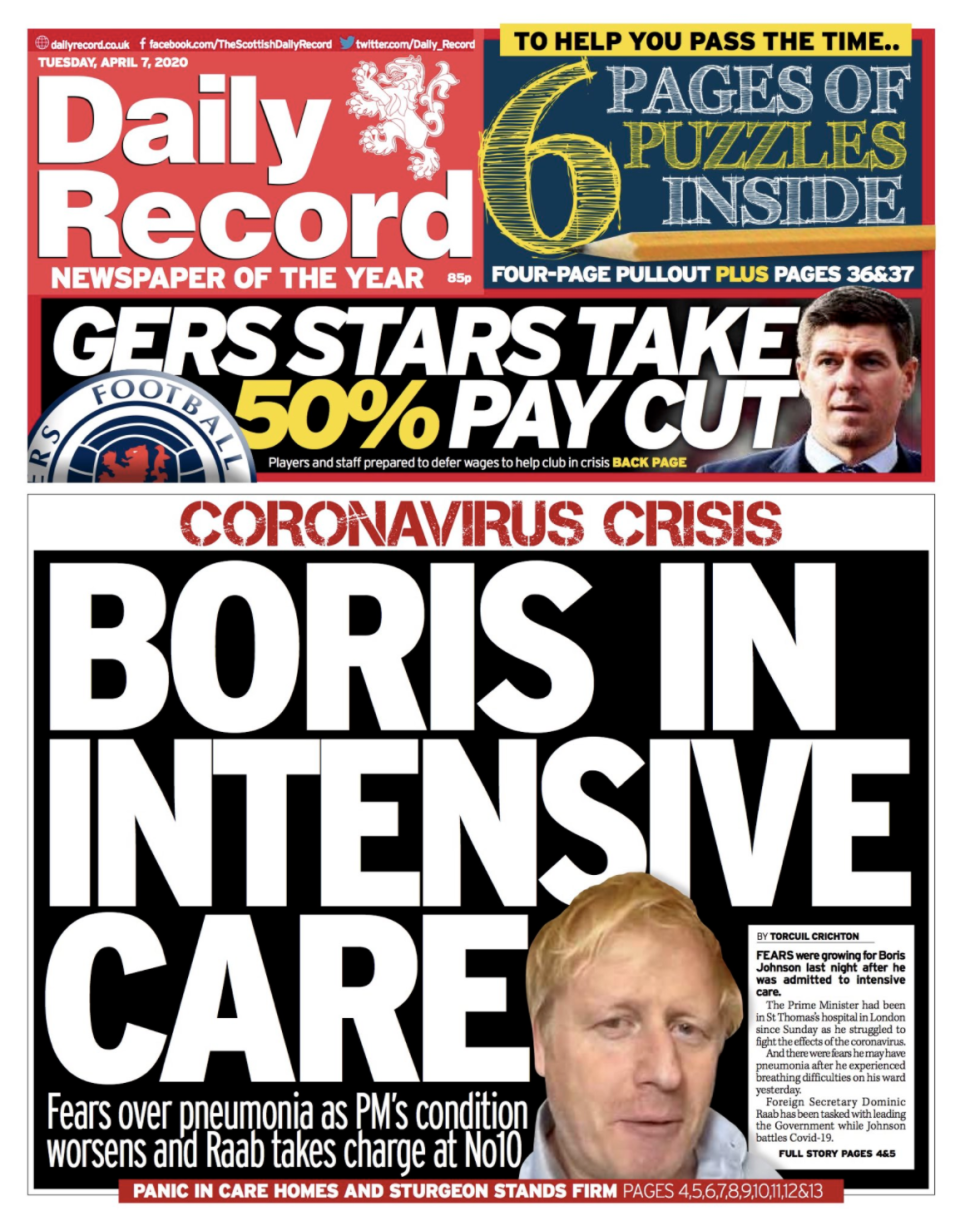 The Daily Record said the prime minister suffered breathing difficulties on Monday.