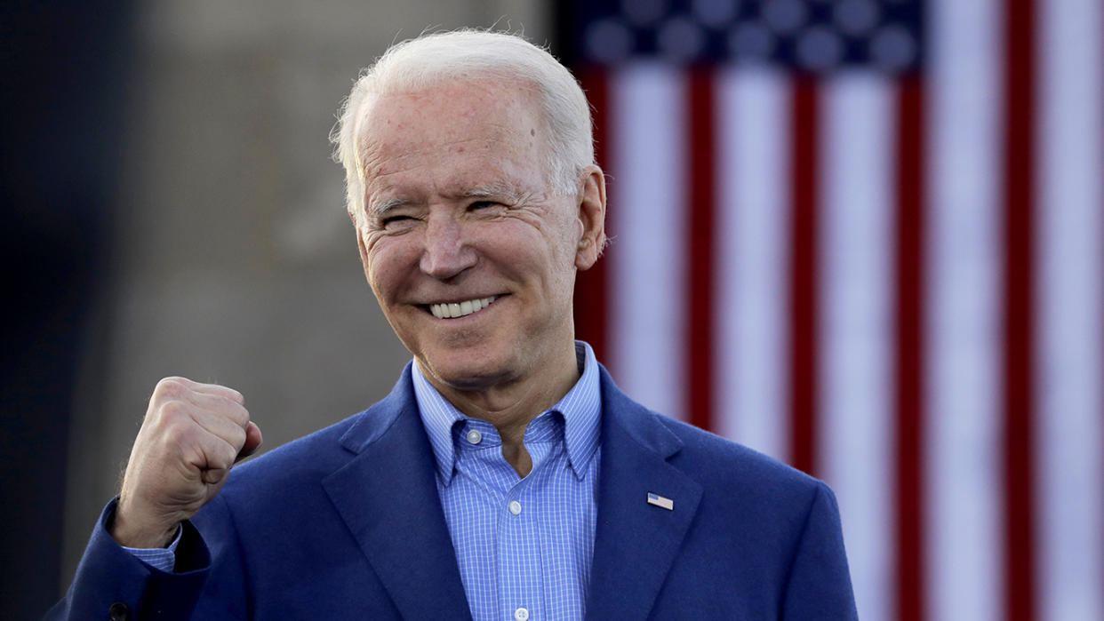 Former Vice President Joe Biden knowledges the crowd during a campaign rally Saturday, March 7, 2020, in Kansas City, Mo. (Charlie Riedel/AP)