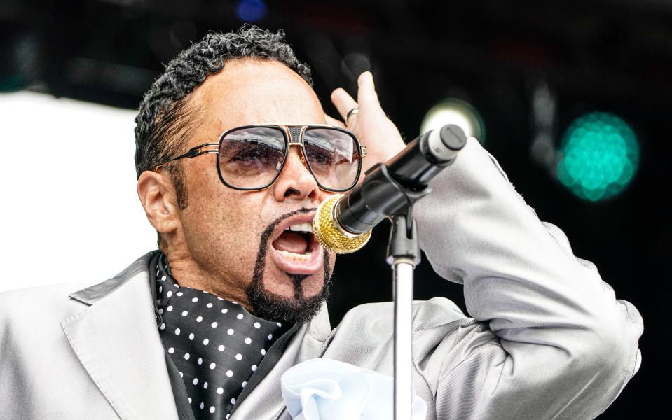 Morris Day and the Time perform during Carb Day on Friday, May 27, 2022, at Indianapolis Motor Speedway.