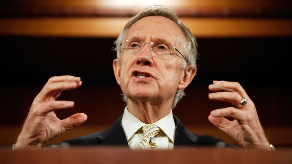 Then-Senate Majority Leader Sen. Harry Reid (D-NV) holds a news conference to announce the inclusion of the "public option" in the Senate's version of the health care reform legislation October 26, 2009 in Washington, DC. - Chip Somodevilla/Getty Images/File