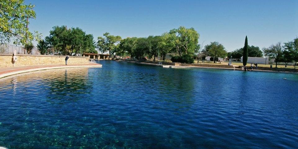 The 1.3-acre, spring-fed swimming pool at Balmorhea State Park reopened on March 1, 2019, after undergoing a $2 million rehabilitation project.