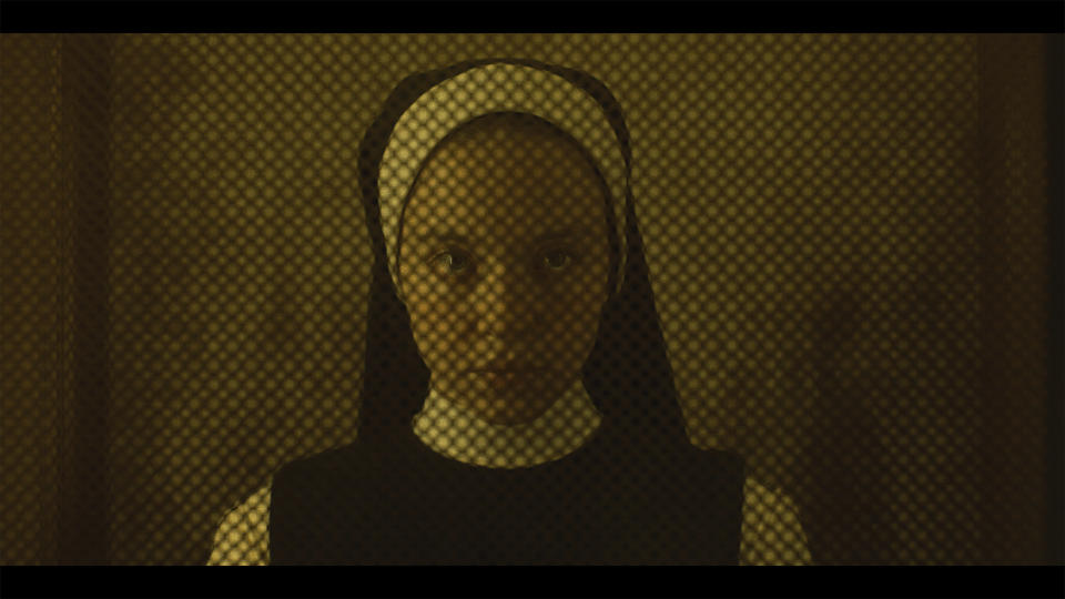 This image released by Neon shows Sydney Sweeney in a scene from the film "Immaculate." (Neon via AP)