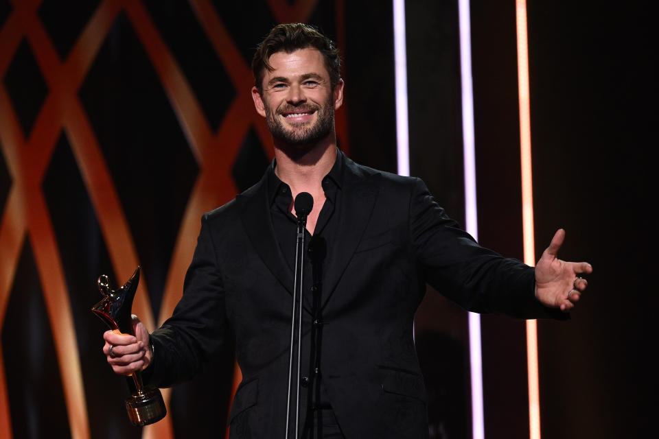 SYDNEY, AUSTRALIA - DECEMBER 07: Chris Hemsworth speaks as he accepts the AACTA Trailblazer Award during the 2022 AACTA Awards Presented By Foxtel Group at the Hordern on December 07, 2022 in Sydney, Australia. (Photo by James Gourley/Getty Images for AFI)