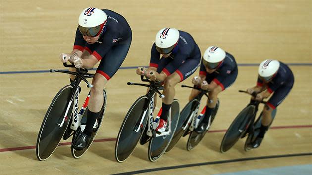 Australia qualified third fastest in the women's team pursuit as Great Britain's world record showed they are the nation to beat.