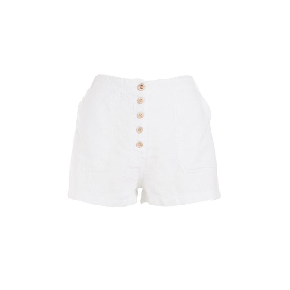 10) High Waisted Linen Shorts With External Pockets - White