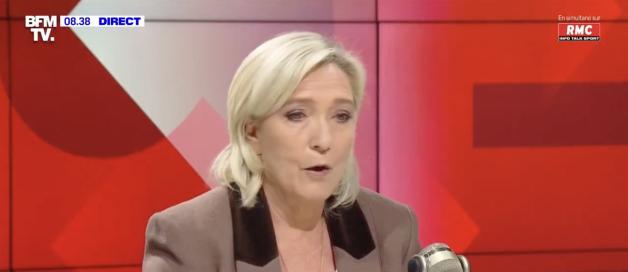 Marine Le Pen sur le plateau de BFMTV lundi 6 mai. 