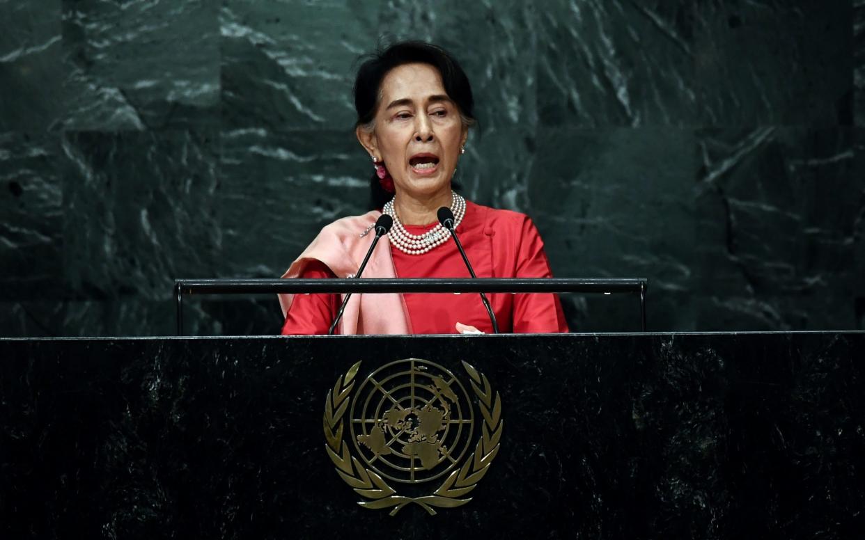 Aung San Suu Kyi addressed the UN General Assembly in 2016 - she will not be making an appearance in 2017 - AFP