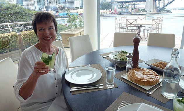 Justine prepares to enjoy lunch by chef Clancy Atkinson. Photo: Justine Tyerman