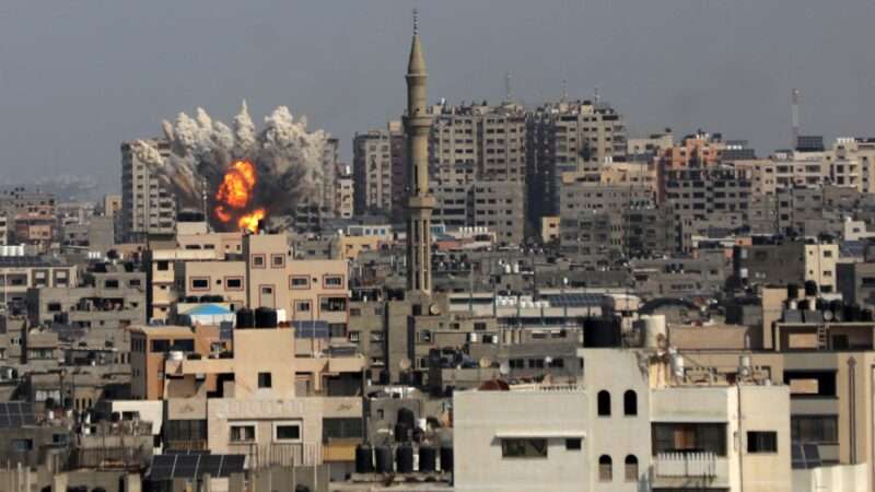 Smoke billows during Israeli air strikes in Gaza City on October 12, 2023 as raging battles between Israel and the Hamas movement continue for the sixth consecutive day.