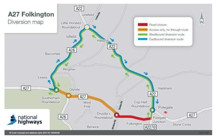 The Argus: The closure route on the A27 near Drusilla's Roundabout