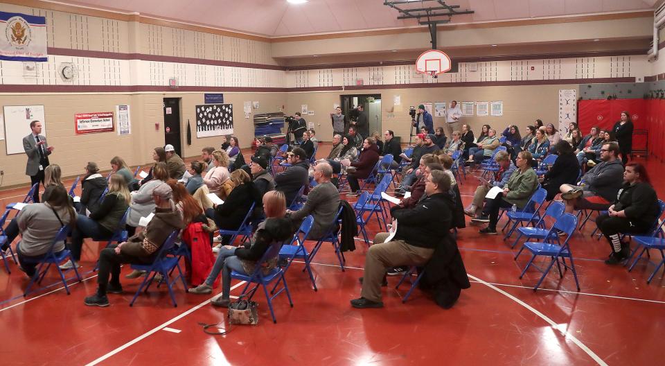 Superintendent Matt Zimmerman answers questions during a Menasha Joint School District open forum to discuss closing Jefferson Elementary School on Tuesday, February 6, 2024 in Menasha, Wis.
Wm. Glasheen USA TODAY NETWORK-Wisconsin