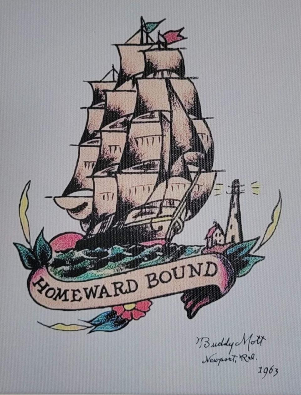 The drawing of a tattoo by Buddy Mott.