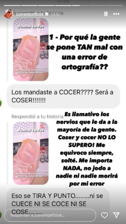 Juana Repetto recibió críticas en las redes y salió al cruce (Foto: Instagram @juanarepettook)