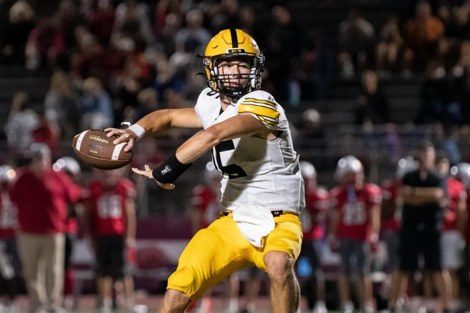 Central Bucks West quarterback Noah Miller looks downfield for a receiver against Upper Dublin.