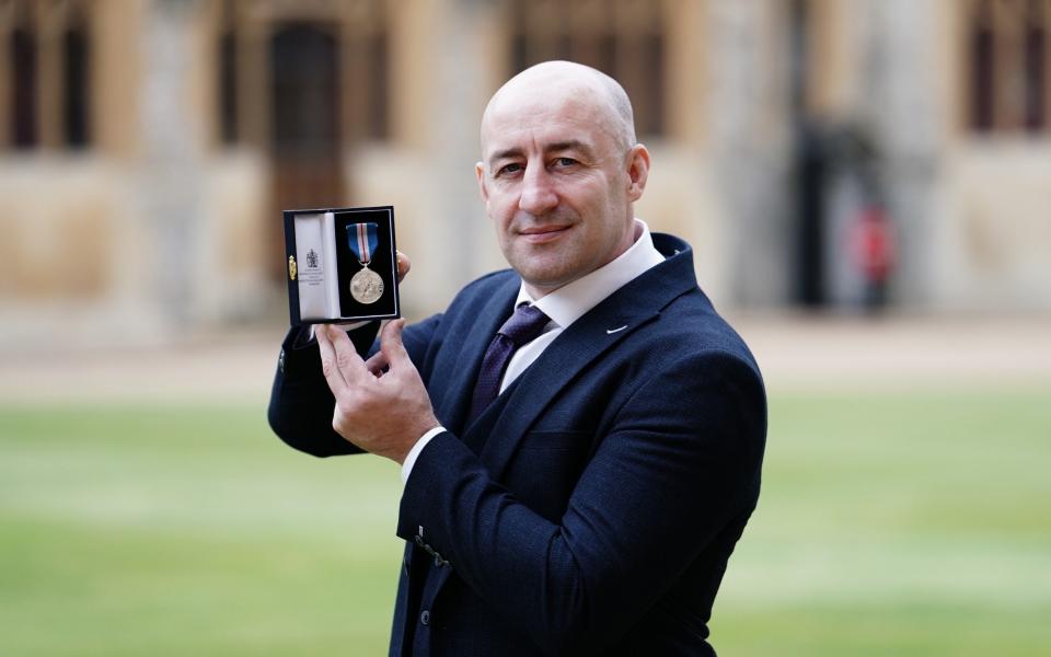 Steve Gallant with his Queen's Gallantry Medal, presented to him at Windsor Castle in September 2023